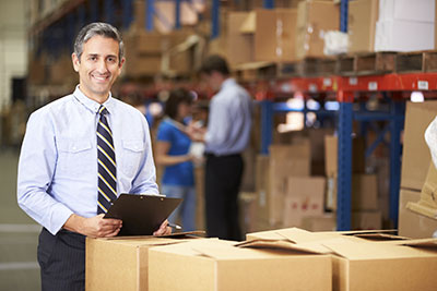 a person standing in front of a box